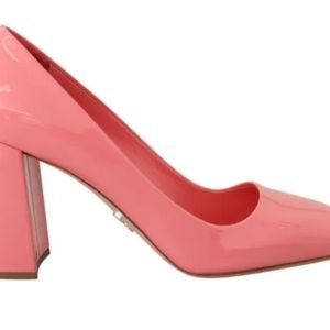 NWT PRADA BLOCK HEEL SQUARE TOE PUMP PINK PATENT 41